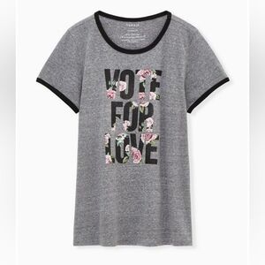 Vote Love Classic Fit Ringer Tee - Triblend Grey